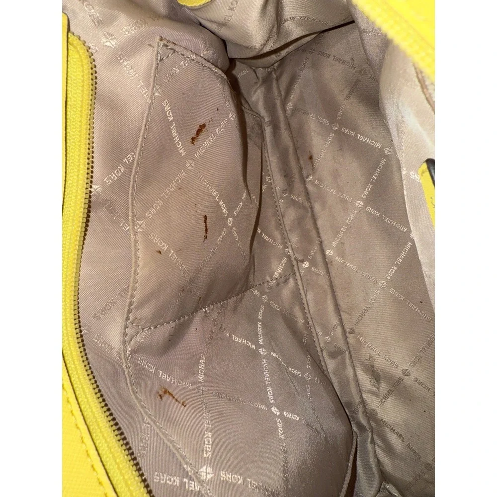 Michael Kors Leather Dillon Satchel Yellow Sunflower Purse Tote Crossbody Charm